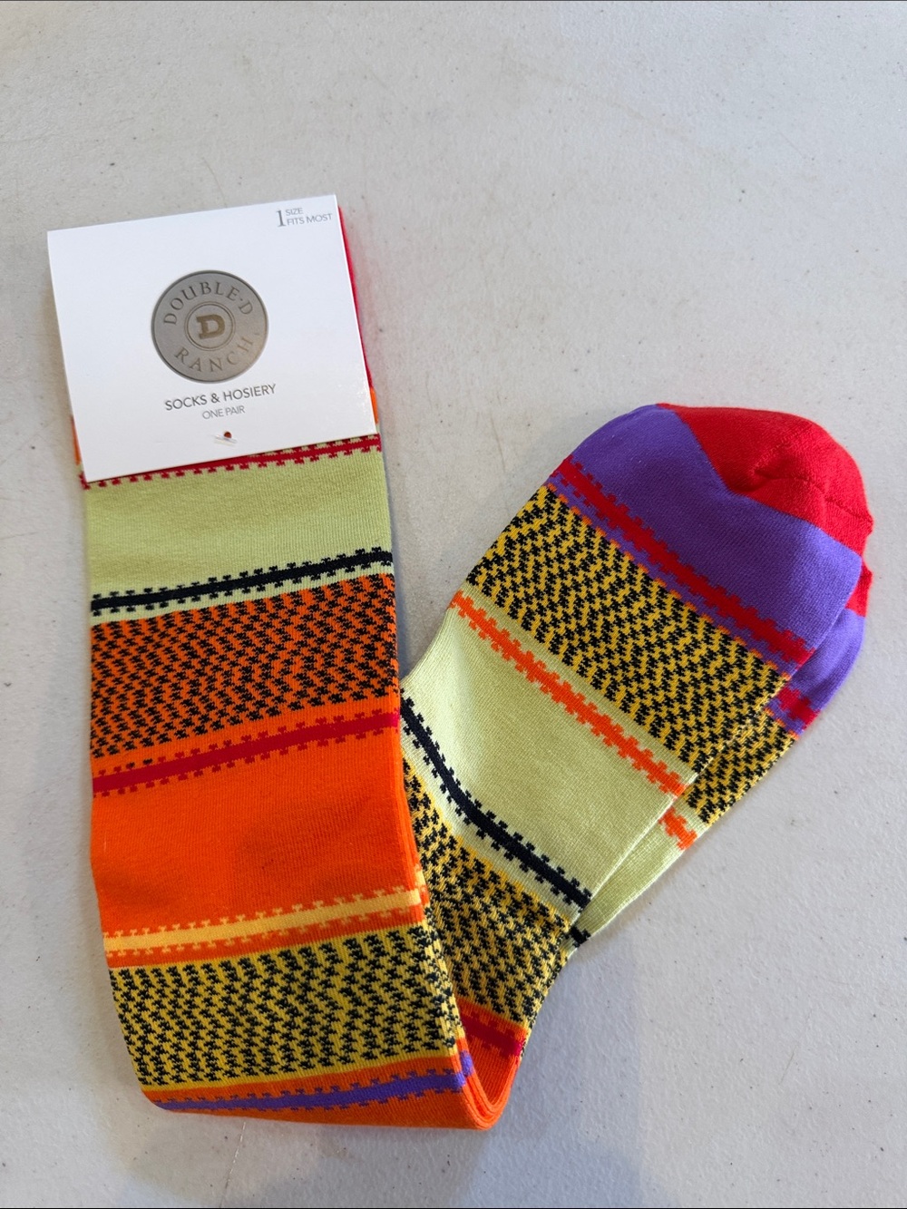 Double D Ranch Colorblock Patterned Socks in Red, Orange, Purple, Lime